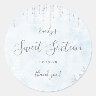 Sticker Rond Winter Wonderland Bleu Argent Neige Douce glace 16