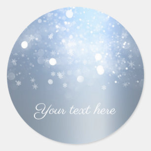 Sticker Rond Winter Wonderland Blue Silver Lumières étincelante