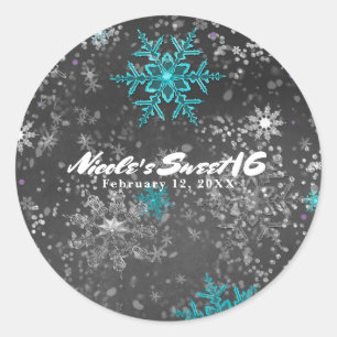 Sticker Rond Winter Wonderland Chalk Turquoise & Purple Custom 