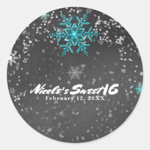 Sticker Rond Winter Wonderland Chalk Turquoise & Purple Custom 