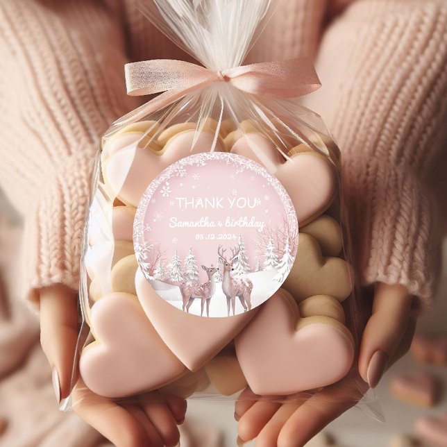 Sticker Rond Winter Wonderland Merci | Rose et cerf (Créateur téléchargé)