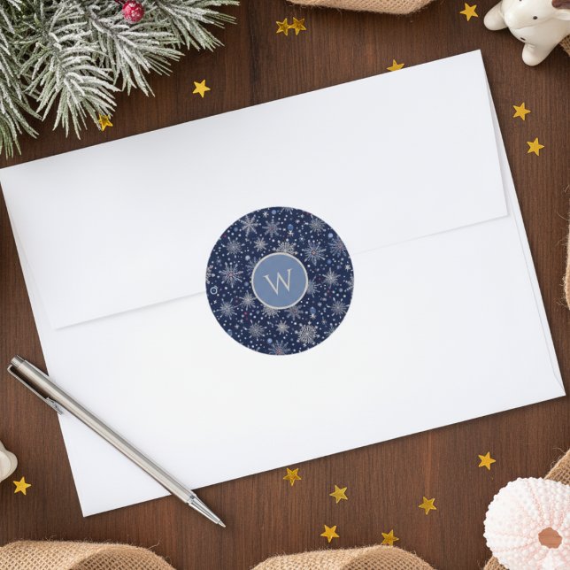 Sticker Rond Winter Wonderland Snowflake (Snowflake holiday initial sticker)