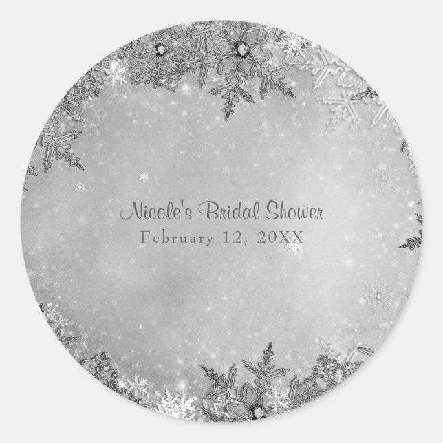 Sticker Rond Winter Wonderland Snowflakes Pure Argent Élégant (Devant)
