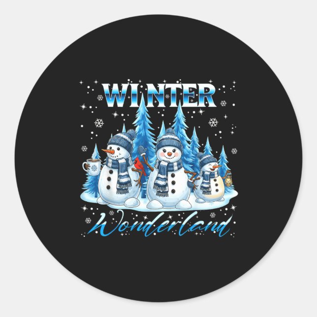 Sticker Rond Winter Wonderland Snowman Family Snowflake Cozy Wi (Devant)