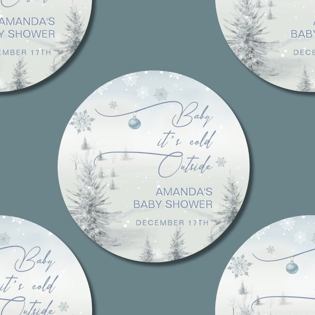 Sticker Rond Winter Wonderland Son Froid Hors Baby shower Garço (Créateur téléchargé)