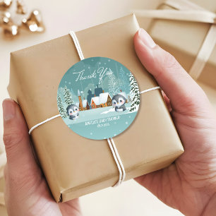 Sticker Rond Winter Woodland Baby son froid dehors baby shower
