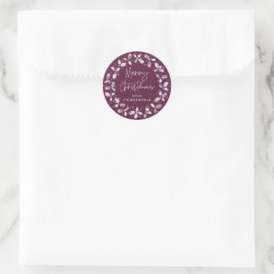 Sticker Rond Winterberry Holly Wreath Joyeux Noël