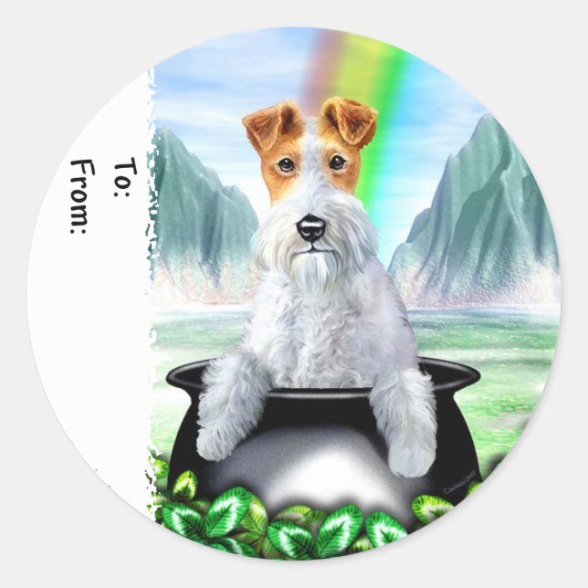 Sticker Rond Wire Fox Terrier Pot O Gold (Devant)