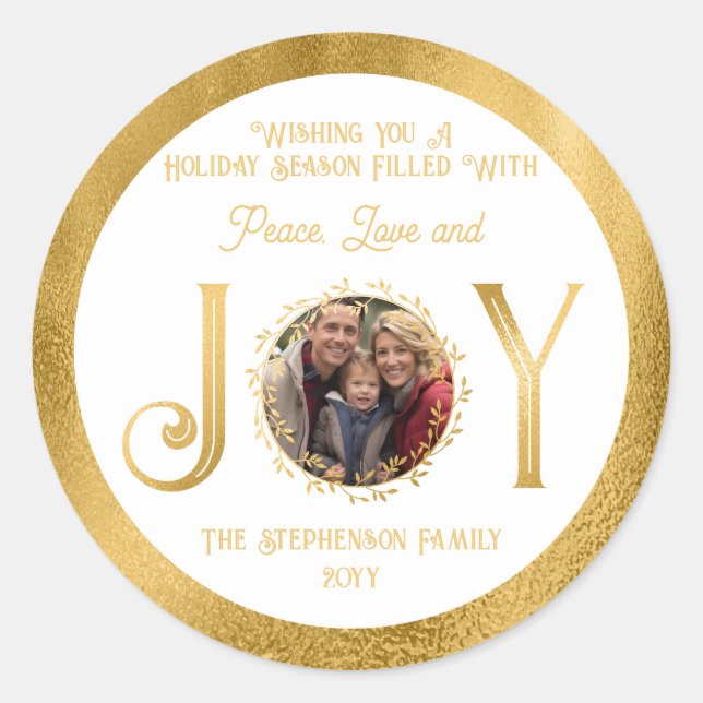 Sticker Rond Wishing You Holiday Season Peace Love and Jove (Devant)