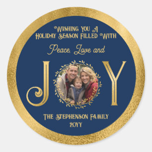 Sticker Rond Wishing You Holiday Season Peace Love and Jove