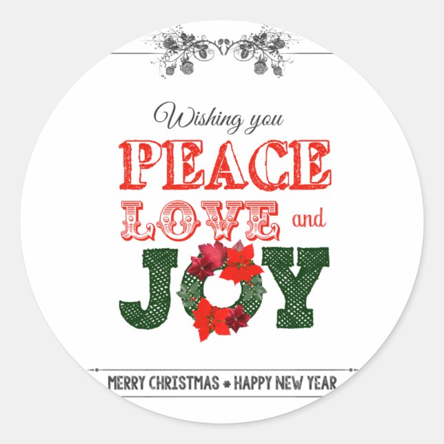 Sticker Rond Wishing you peace love and Joy (Devant)