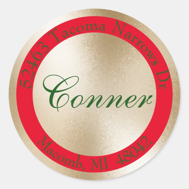 Sticker Rond Wishing You Red, Gold & Green Adresse de retour - (Devant)