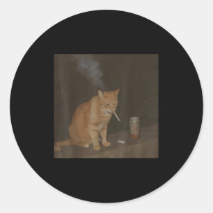 Sticker Rond Wizard Cigarette Kitten Drôle Fumer Cat Meme Bra