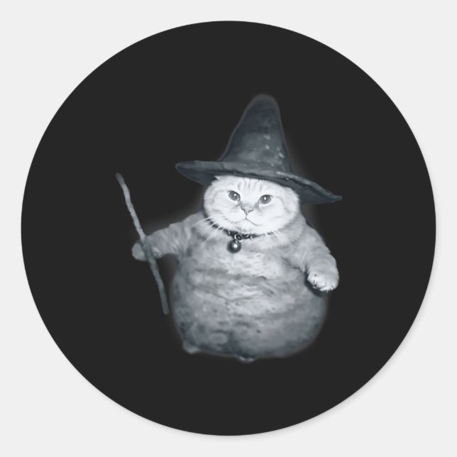 Sticker Rond Wizard Kitten Meme Chonk Witch Cat Meme Stud Brain (Devant)