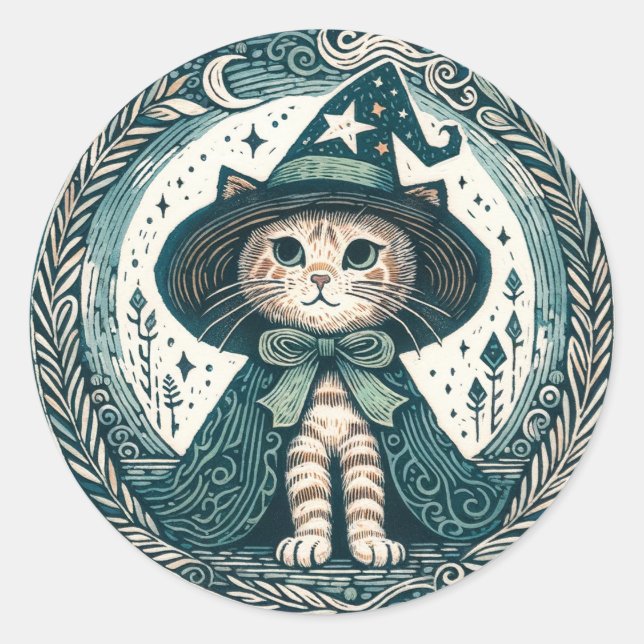 Sticker Rond Wizard Kitty cat (Devant)