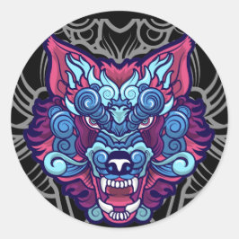 Sticker Rond Wolf Chinese Animaux Meilleur Cadeau