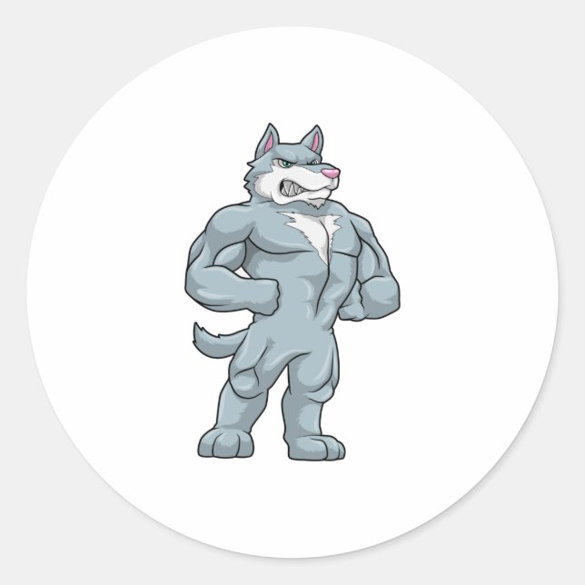 Sticker Rond Wolf comme Bodybuilder extrême (Devant)