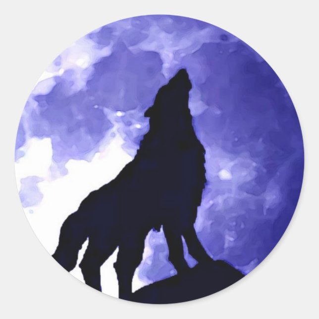 Sticker Rond Wolf Howling à Moon (Devant)