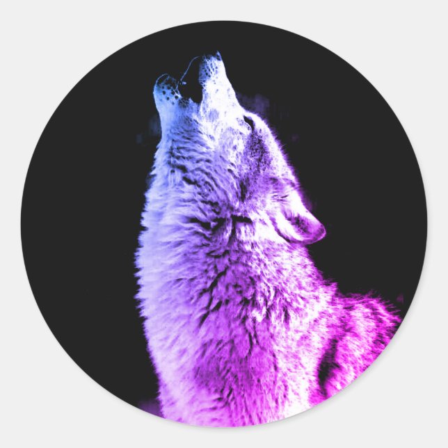 Sticker Rond Wolf Howling à Moon (Devant)