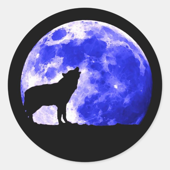 Sticker Rond Wolf Howling à Moon (Devant)