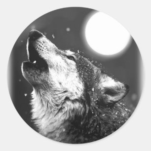 Sticker Rond Wolf Howling à Moon