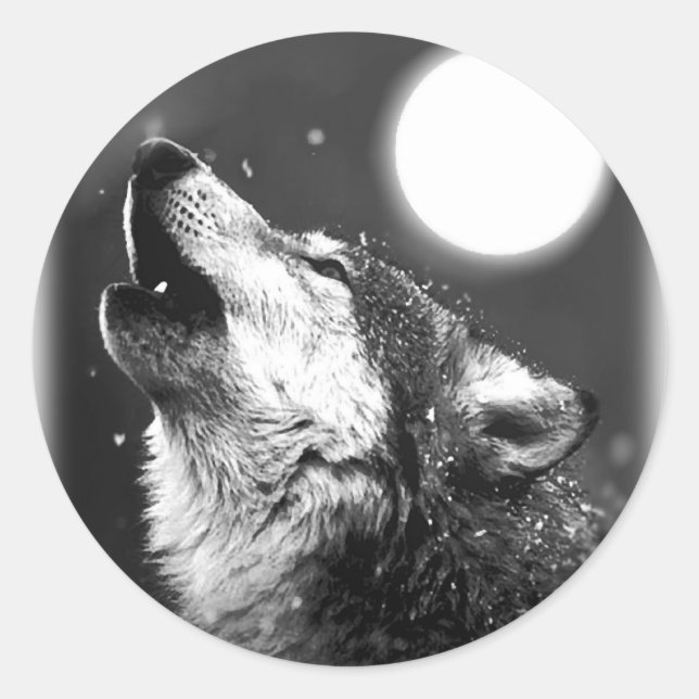 Sticker Rond Wolf Howling à Moon (Devant)