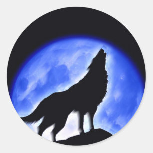 Sticker Rond Wolf Howling à Moon