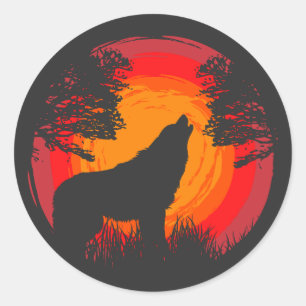 Sticker Rond Wolf Howling au soleil