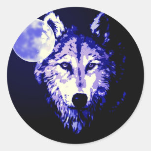 Sticker Rond Wolf & Lune noir nuit Collage