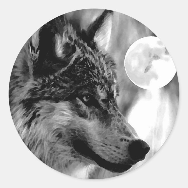 Sticker Rond Wolf & Moon (Devant)