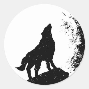 Sticker Rond Wolf & Moon Silhoutte