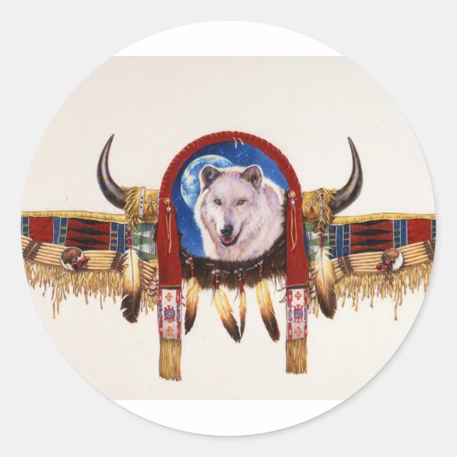 Sticker Rond Wolf Shield amérindien (Devant)