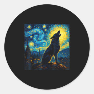 Sticker Rond Wolf Starry Night Howling Lune Drôle Pour Hommes F