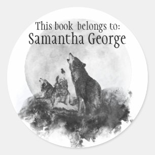 Sticker Rond Wolves Howling Moon, Ce livre appartient Boplate