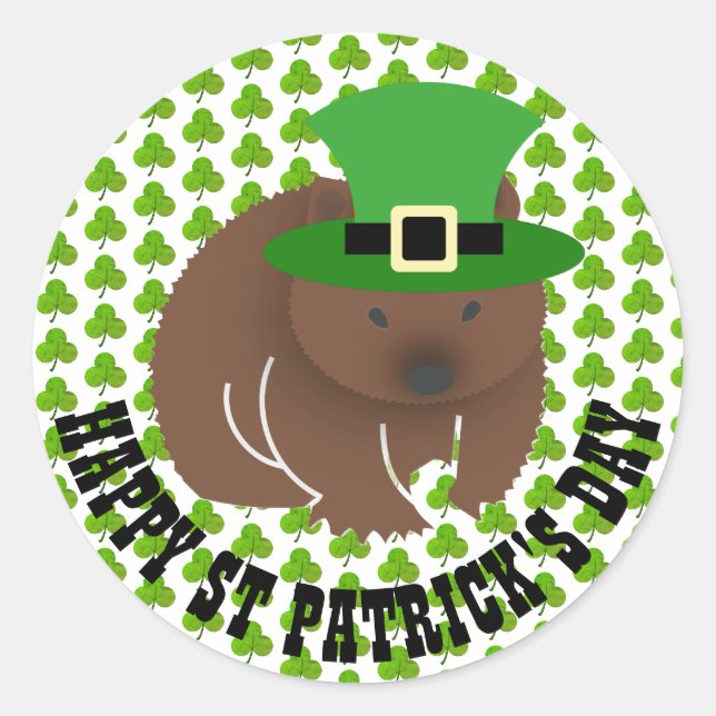 Sticker Rond Wombat de la Saint-Patrick (Devant)