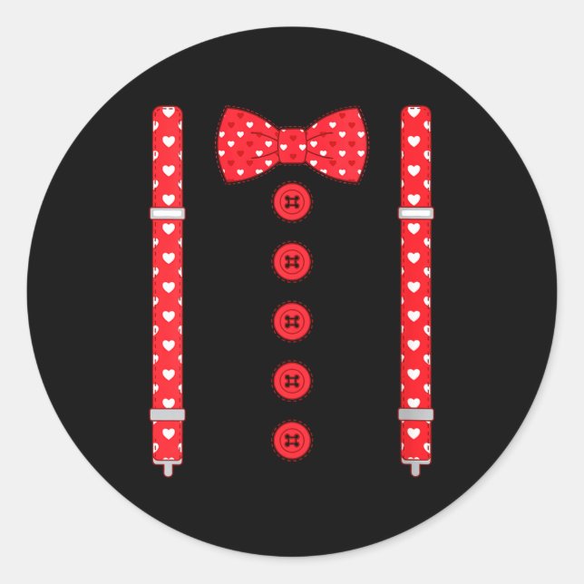 Sticker Rond Women's Funny Hearts Bow Tie Suspenders Valentine' (Devant)