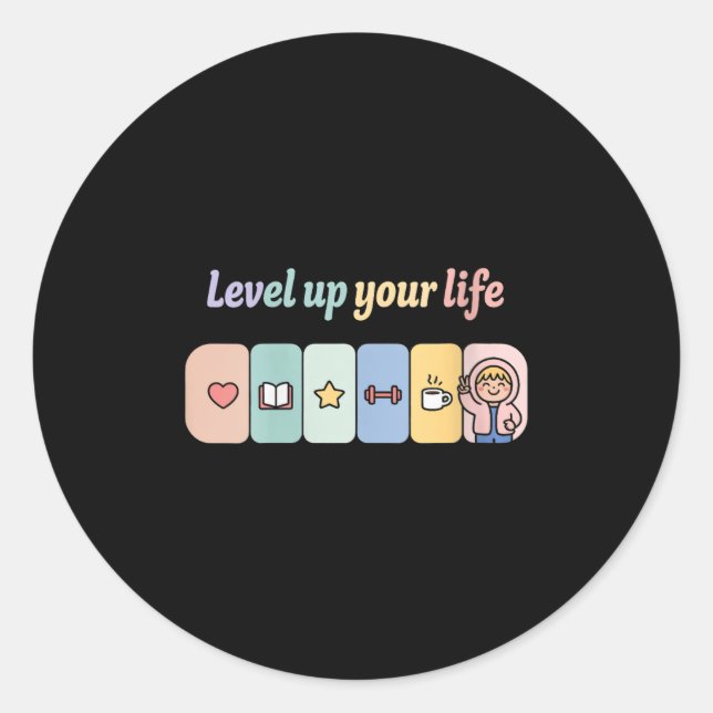 Sticker Rond Womens Level Up Your Life Progress Bar Gamer Motiv (Devant)