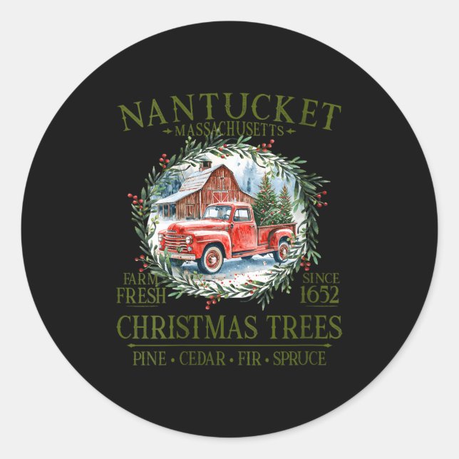 Sticker Rond Womens Nantucket Ma Farm Fresh Christmas Trees Gre (Devant)
