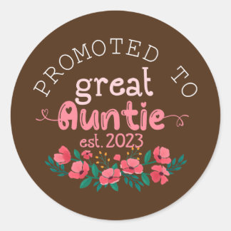 Sticker Rond Womens Promoted to Great Auntie Est 2023 Gifts