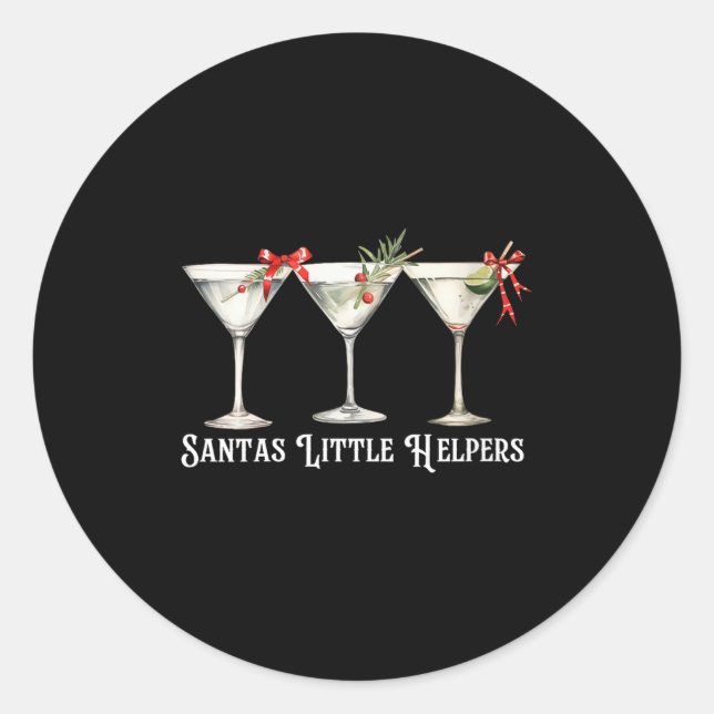 Sticker Rond Womens Retro Funny Santa's Little Helper Martini M (Devant)