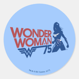 Sticker Rond Wonder Woman 75th Anniversary Red & Blue Logo
