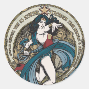 Sticker Rond Wonder Woman Art Nouveau Panel