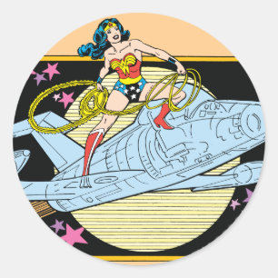Sticker Rond Wonder Woman avec Jet