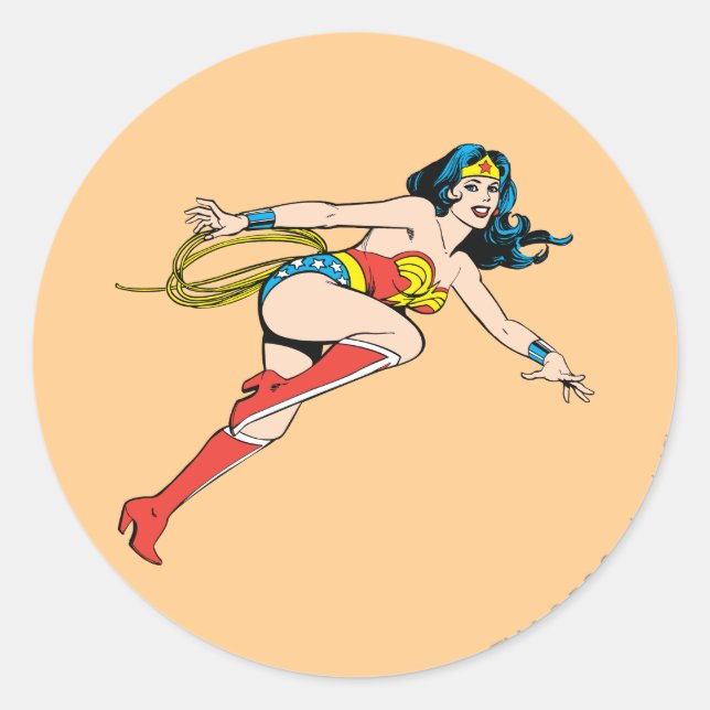Sticker Rond Wonder Woman bondit à droite (Devant)