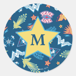 Sticker Rond Wonder Woman Icons & Phases Motif   Monogramme