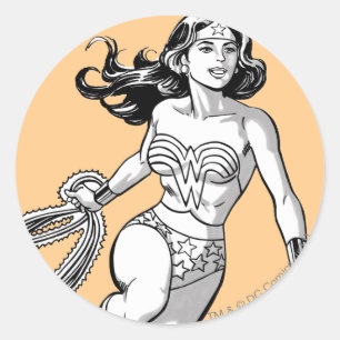 Sticker Rond Wonder Woman Lasso noir & blanc