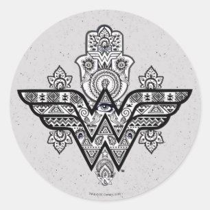 Sticker Rond Wonder Woman Spirituel Paisley Hamsa Logo
