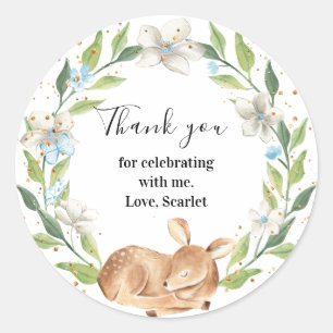 Sticker Rond Woodlan Baby Deer Baby shower I Anniversaire