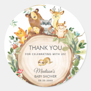 Sticker Rond Woodland Animals Baby shower 1er anniversaire Préf