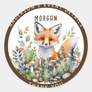 Sticker Rond Woodland Animals FOX Favore Merci Décor Cadeau